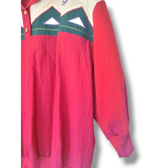 Vintage 80's Geometric Quarter Button Collared Pullover Top Sz L - Picture 6 of 14